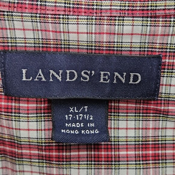 Lands' End Oxford Shirt Button-Down Red/White Plaid Men's Size XL/T 17 - 17.5 - Picture 3 of 10